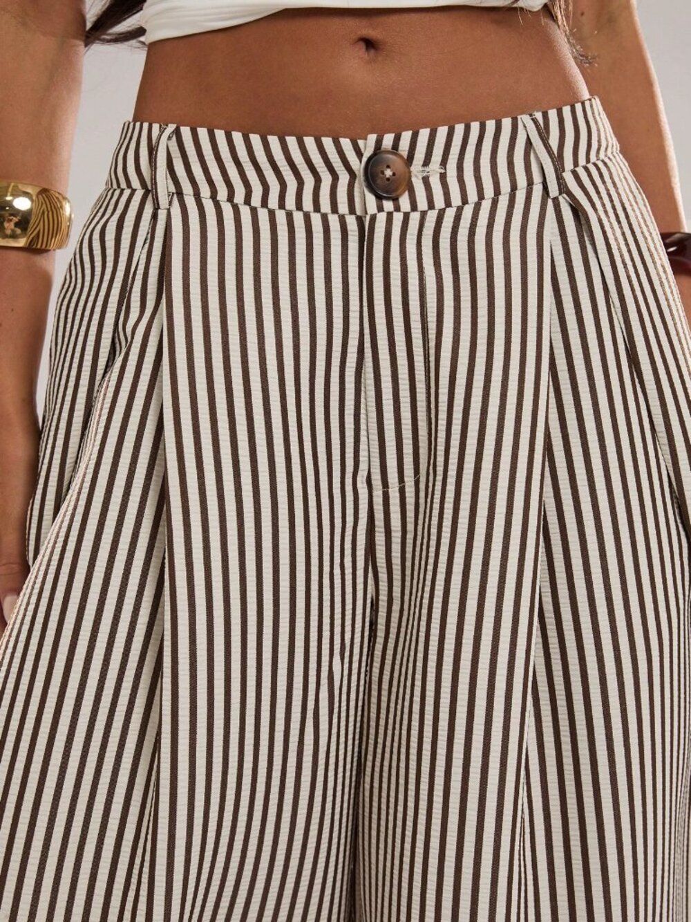 Apricot Casual Women's Checkered Striped Loose Long Curved Pants - Picture 7 of 7
